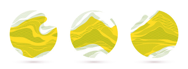 自然艺术东方日本风格矢量抽象背景设置在黄色的圆形，像水一样流动的形状和线条纹理。图片下载