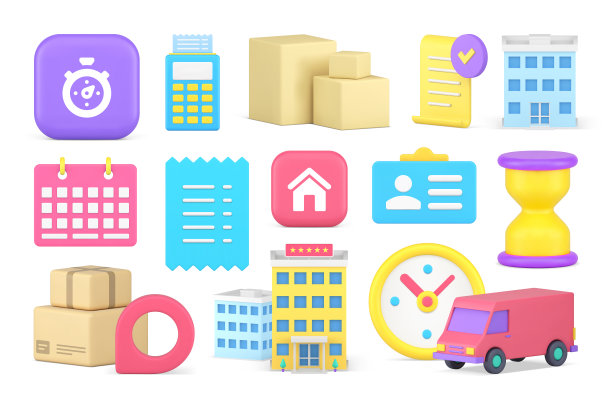 送货在线购物订单购买快递运输集3d图标现实向量图片下载