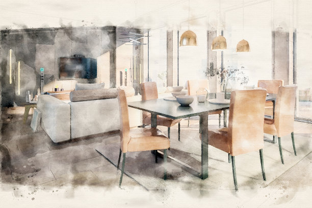 可爱的阁楼开放区域阁楼-水彩画收藏图片下载