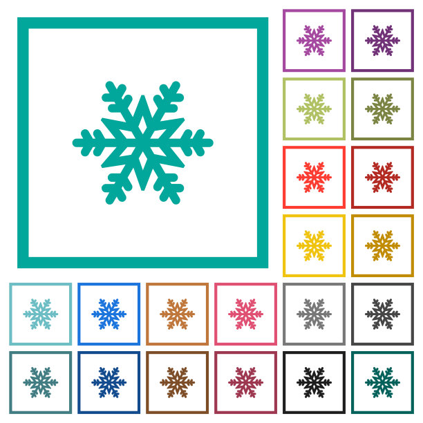 带象限框架的雪花扁平颜色图标图片下载