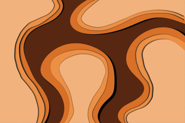 三维插图渲染曲线纸在棕色背景。图片下载