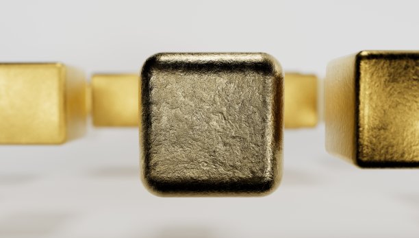 白色背景上的3D黄金立方体图片下载