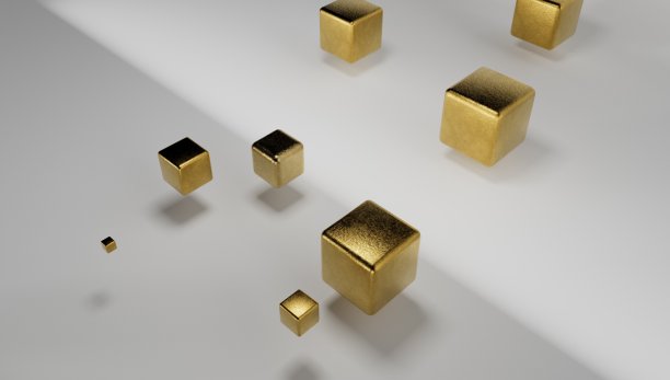 白色背景上的3D黄金立方体图片下载