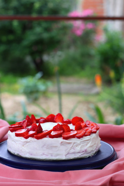 花园里的草莓蛋糕图片下载