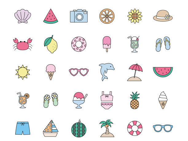 夏天简单的图标插图集图片下载