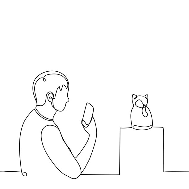 一名男子用手机拍下了他的猫舔爪子的照片——一行画。男猫爱好者的概念，使照片可爱的猫图片下载