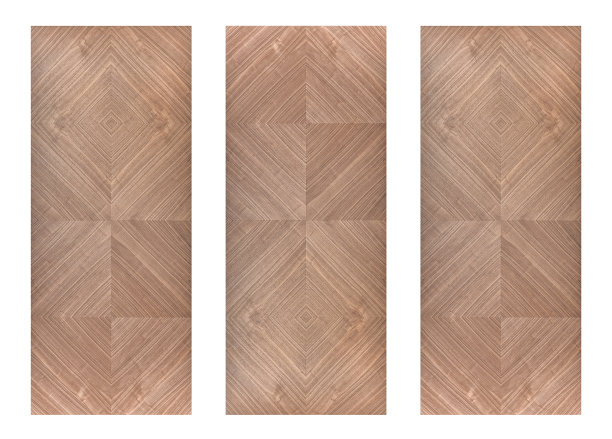 白色背景上菱形图案的胡桃木贴面墙板图片下载