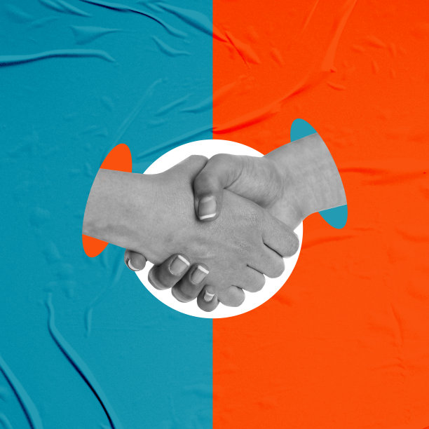 握手结束交易。拼贴艺术。图片下载