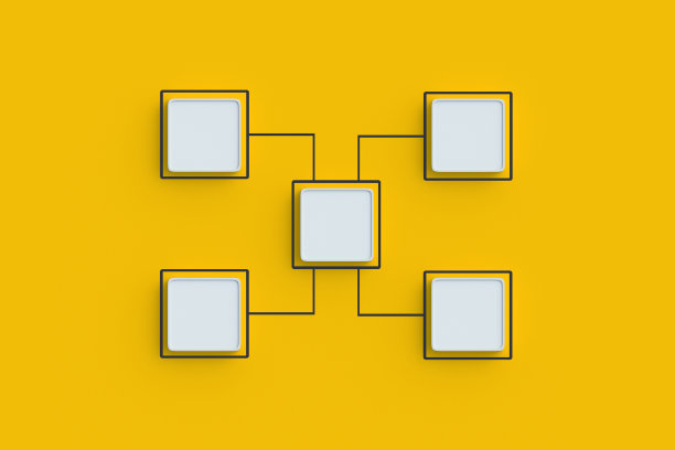 企业沟通。方案由空按钮组成。层级组织结构图概念。管理和市场营销。员工的位置。雇用和解雇流程图。前视图。三维渲染图片下载