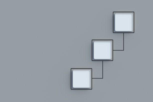 方案由空按钮组成。层级组织结构图概念。公司结构。管理和市场营销。团队合作和招聘。供应链。网络分布。前视图。三维渲染图片下载