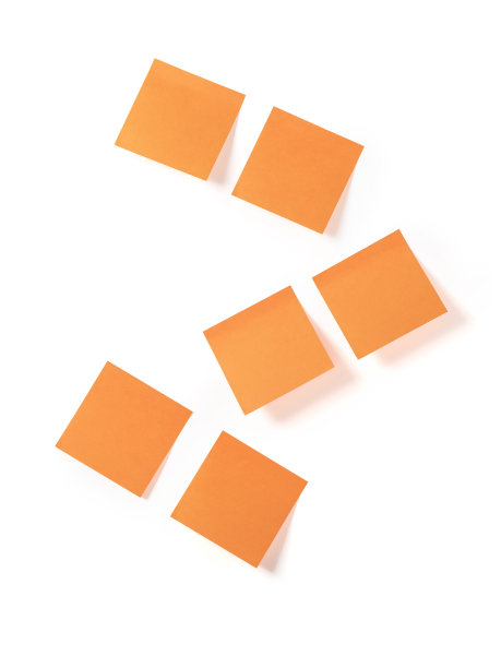 六张橙色的方形便利贴纸，用剪贴路径隔离图片下载