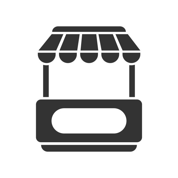 市场商店标志符号图标：售货亭、商店、零售图形标志。街头食品或咖啡馆概念黑色标签。商业市场场所标志。矢量插图，白色背景图片下载