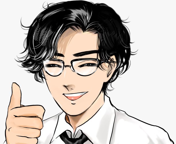 彩色女孩漫画风格的插图，一个英俊的医生，烫过的黑发和眼镜眨着一个漂亮的标志。白色背景。图片下载