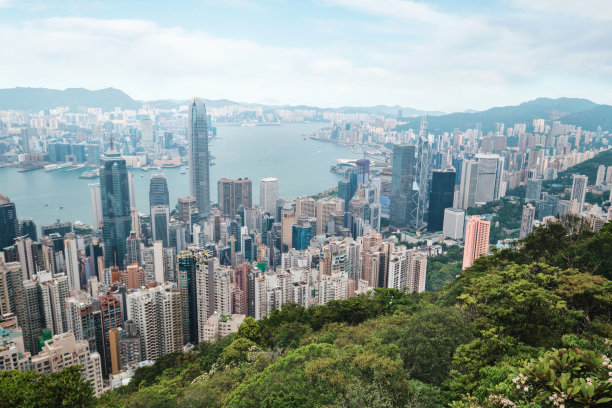 从太平山路加德道眺望香港城市天际线。图片下载