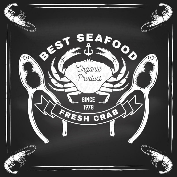 最好的海鲜。新鲜的螃蟹。向量。用于海鲜会徽、招牌、贴片、衬衫、菜单餐厅、鱼市、商店。复古单色标签，贴纸与螃蟹和龙虾或螃蟹饼干。图片下载