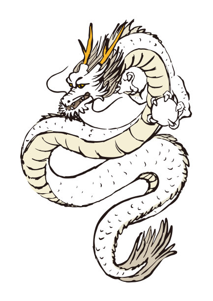 用墨水和毛笔画的龙的插图。图片下载
