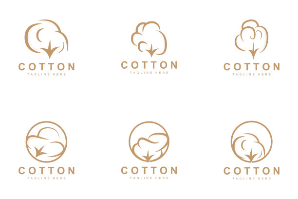 棉花标志，软棉花花设计矢量天然有机植物服装材料和美容纺织品图片下载