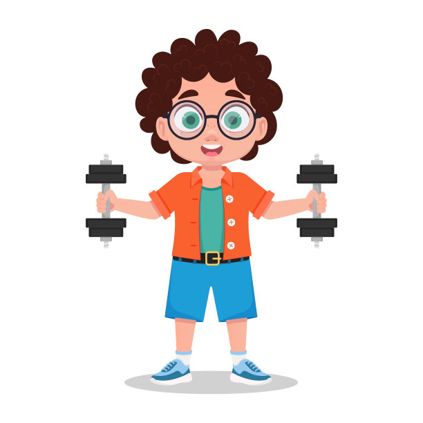 可爱的男孩喜欢运动，用哑铃练习图片下载