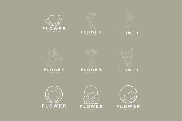 花卉标志，树叶和花卉植物园矢量，花卉设计的生活图片下载