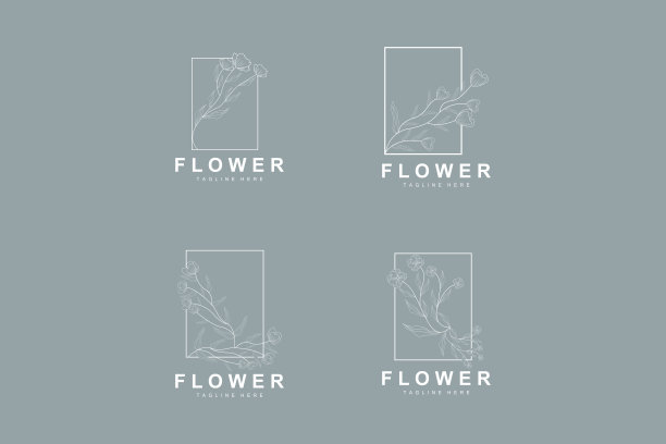 花卉标志，树叶和花卉植物园矢量，花卉设计的生活图片下载