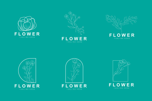 花卉标志，树叶和花卉植物园矢量，花卉设计的生活图片下载