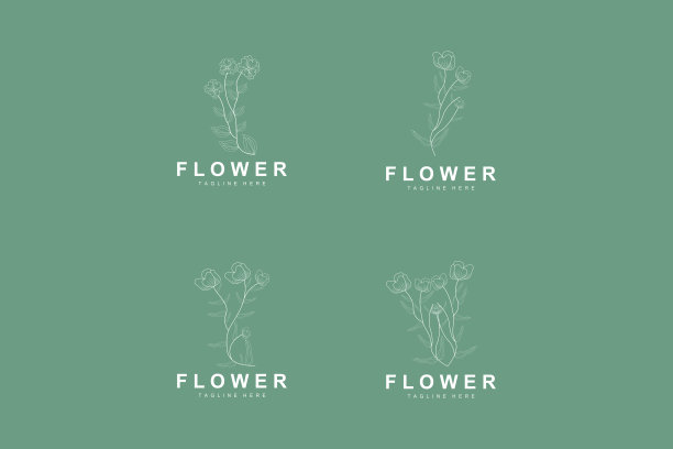 花卉标志，树叶和花卉植物园矢量，花卉设计的生活图片下载