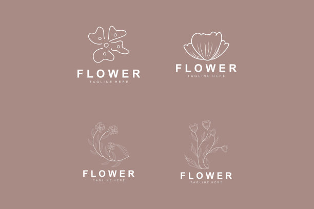 花卉标志，树叶和花卉植物园矢量，花卉设计的生活图片下载