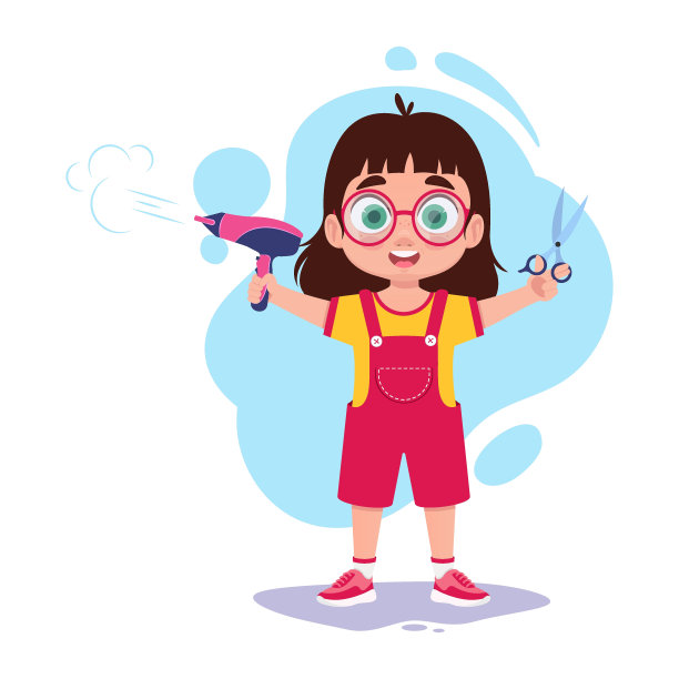 快乐的女孩理发师。矢量图图片下载