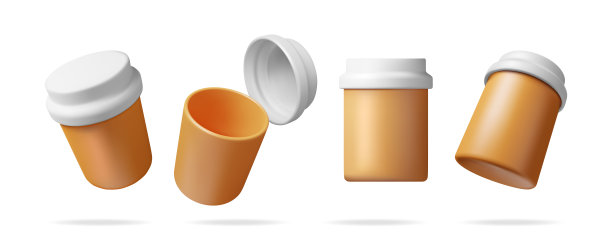 不同角度的3D塑料药瓶图片下载