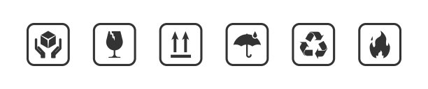 易碎，小心轻放，保持干燥，向上，防火，回收集图标。包装符号。发货警告标志。孤立矢量图图片下载