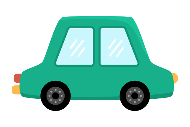 向量绿色汽车。孩子们的有趣的汽车。可爱的车辆剪贴画。白色背景上的复古交通图标图片下载