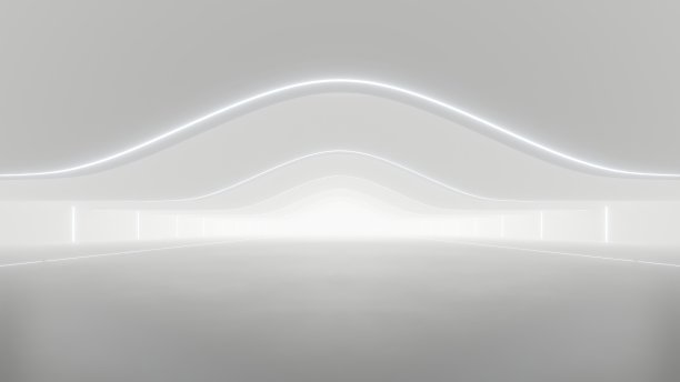 白色抽象科幻隧道的3d渲染，未来宇宙飞船走廊。图片下载