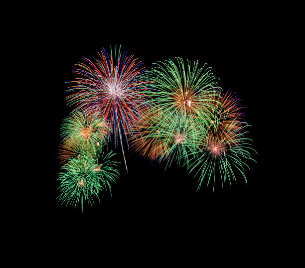 彩色烟花孤立在黑色的背景图片下载