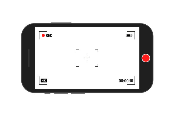 带记录框相机的手机。取景器模板。4K手机分辨率视频帧。录像画面。矢量图形设计。矢量图图片下载