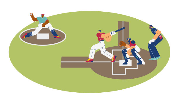 棒球运动员在球场上平坦的风格，矢量插图图片下载