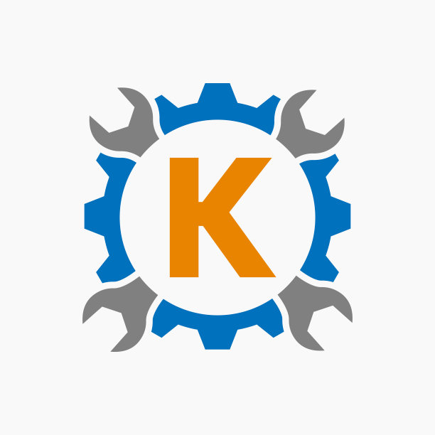 字母K修理标志齿轮技术符号。建筑服务标志设计图片下载
