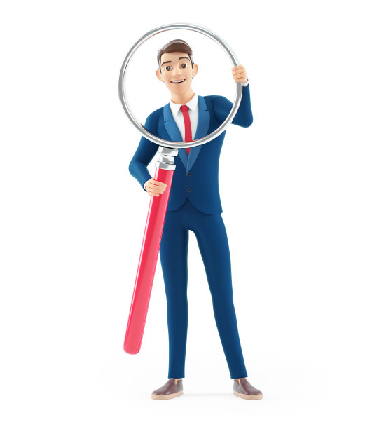 手持大放大镜的3d卡通商人图片下载