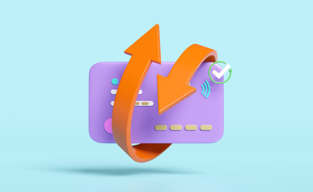 3d信用卡与转移箭头，检查标记孤立的蓝色背景。省钱理财业务，返现退款概念，3d渲染插画，剪辑路径图片下载