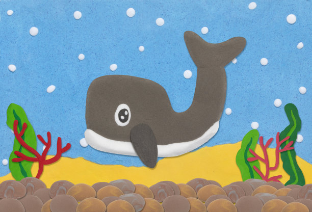 在水下背景上用橡皮泥制作的灰鲸图片下载