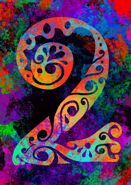 一套数字手绘彩色数字，带有花卉装饰，数字2图片下载