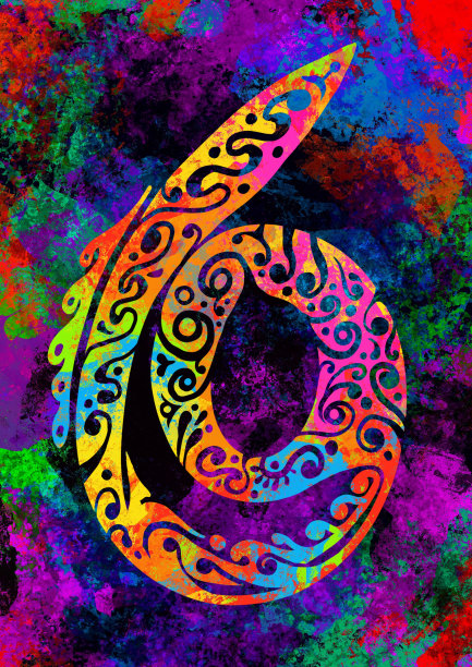 一套数字手绘彩色数字，带有花卉装饰，数字6图片下载