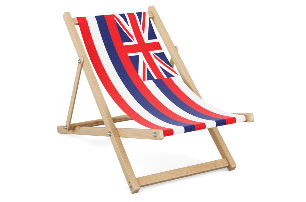 有夏威夷国旗的躺椅。夏威夷度假，旅游，旅游套餐，概念。三维渲染图片下载