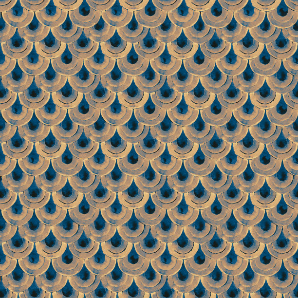 水彩日本传统装饰。鱼鳞。复古无缝图案。图片下载
