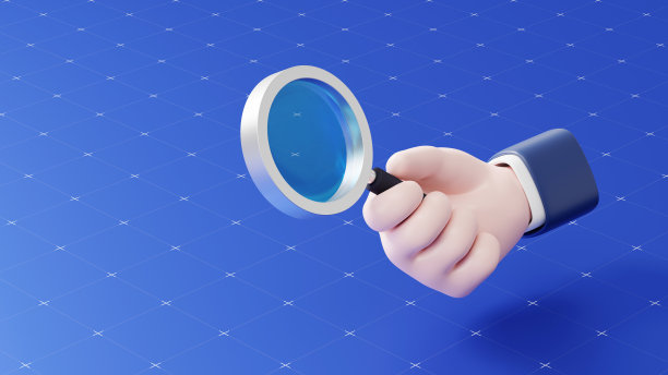分析/分析的概念。卡通手拿着放大镜。3 d图标。图片下载