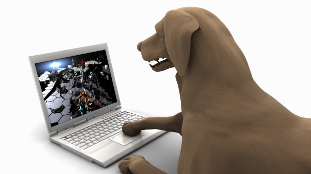 玩家狗在电脑上玩游戏图片下载