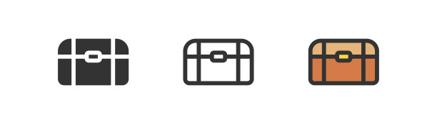 封闭的宝箱图标隔离。海盗胸前的标志。珠宝，钻石，保险箱。轮廓，平面和彩色风格。平面设计。矢量图图片下载