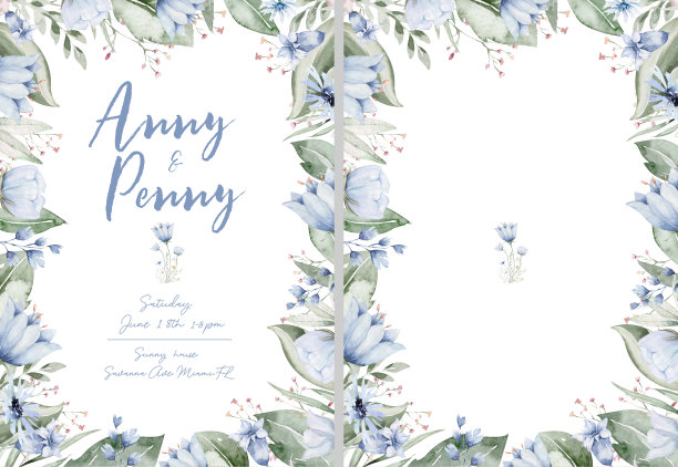 婚礼生日请柬背景与花卉和植物的叶子，水彩画。抽象艺术背景设计封面模板。省省约会吧，宝宝派对图片下载