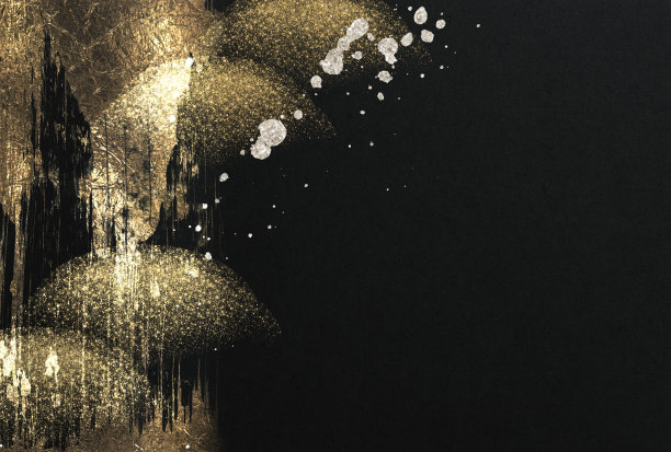 金色的笔触。抽象的日本风格背景与文本空间黑色。深色复古风格模板。黑色背景。图片下载