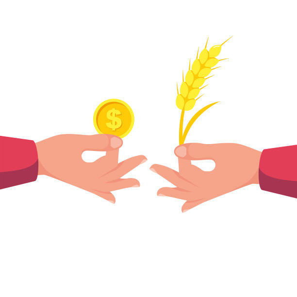 粮食交易。满足销售作物的业务交易。平面向量。图片下载