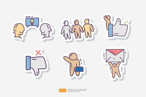 团队合作精神。包含团队目标、动机、工作组、管理、协作、合作。手绘涂鸦贴纸图标集矢量插图图片下载